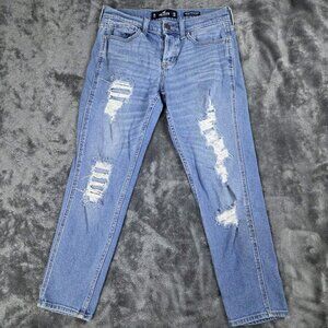 Hollister Low Rise Crop Boyfriend Jeans Womens 3R Medium Wash Distressed Denim